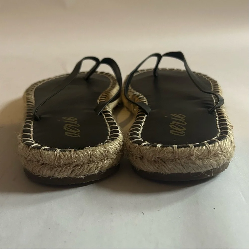 Aerie American Eagle Black Espadrille Flip Flops Thong Sandals Vacation Sz 9 EUC